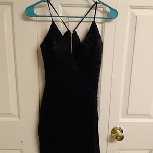 Navy blue , lace , formal dress ,size small,  worn 1 time,  new condition